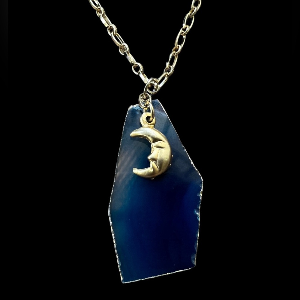 Up cycled Vintage Moon Charm and Agate Necklace